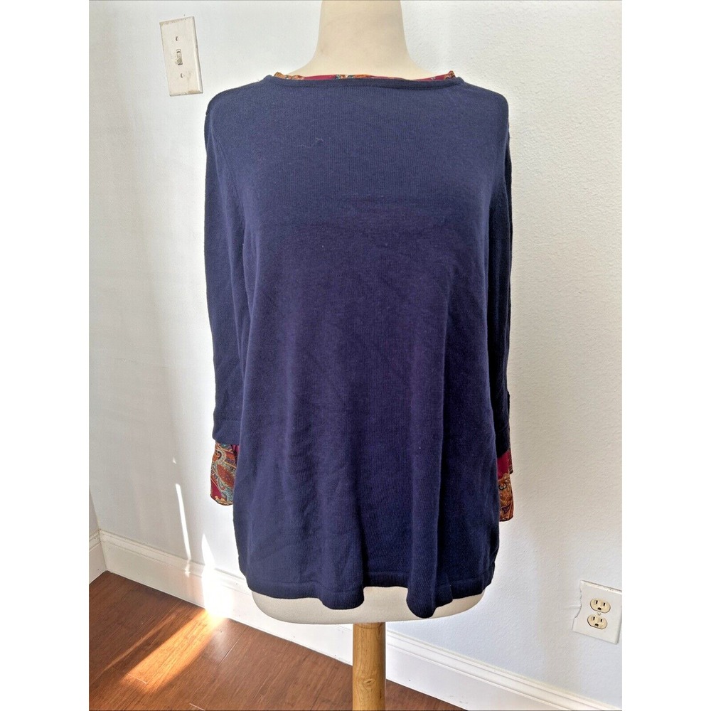 Chicos Sweater Top Women 3 Petite Paisley Flare Sleeve Old Money Resort‎ Chic